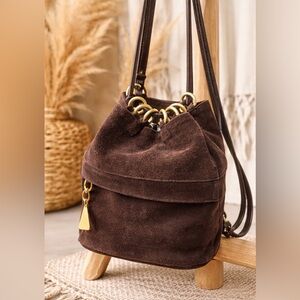 ✨ Americana by Sharif Brown Suede Mini Bucket Backpack / Crossbody ✨